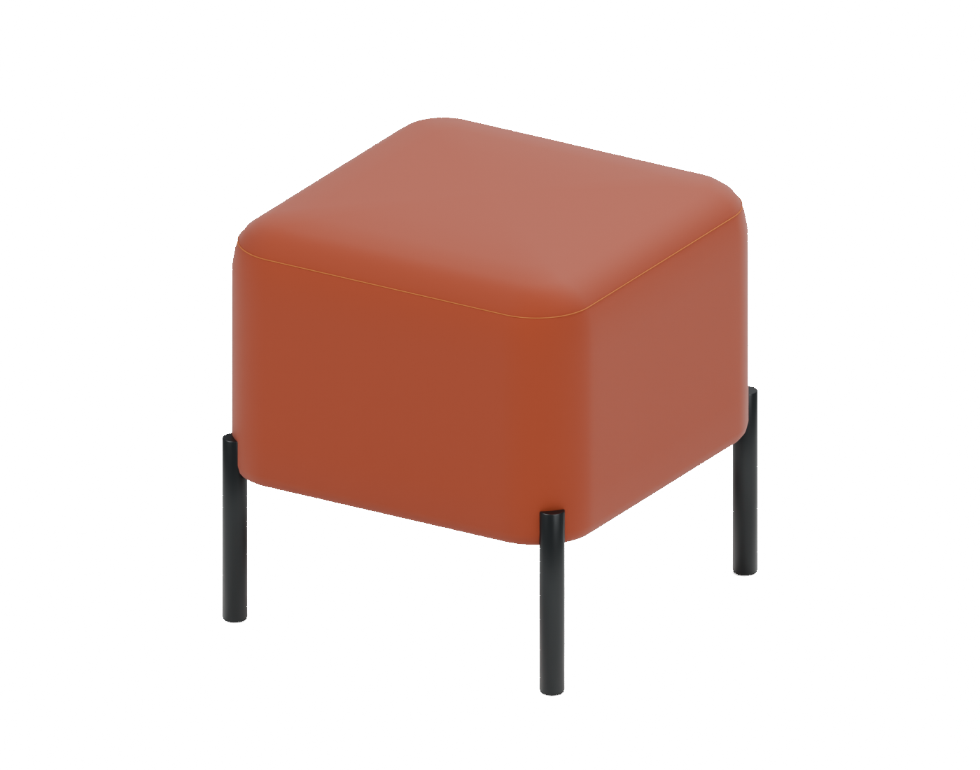 Пуф 40×40 см с гладкой оранжевой обивкой на чёрных металлических ножках — 3D-визуализация
