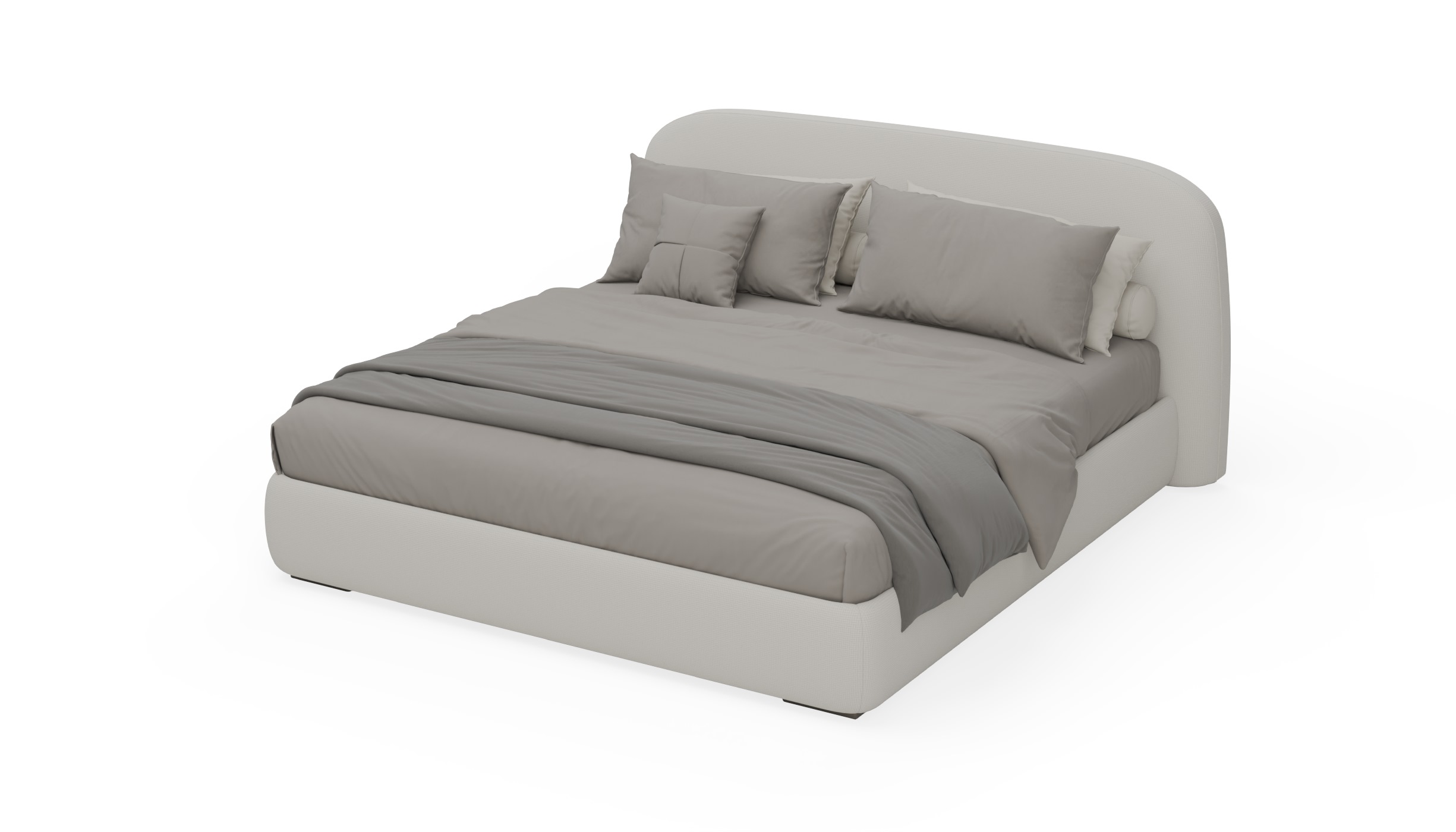 Кровать Loveseat в светлой рогожке на белом фоне — 3D-визуализация