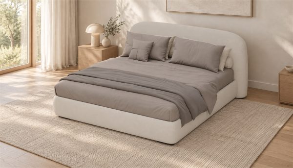 Кровать Loveseat в светлом интерьере спальни — AI-визуализация