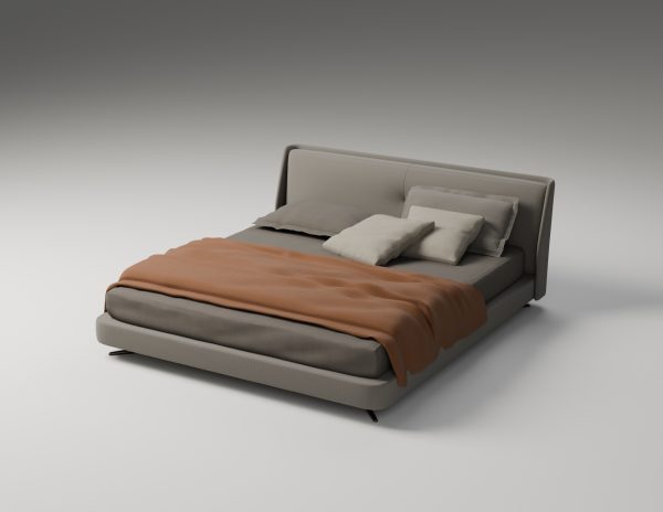 Кровать Sera — мягкое обволакивающее изголовье и серая фактурная обивка, 3D-визуализация