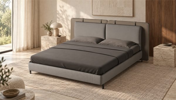 Кровать Linea Soft в современном интерьере спальни — AI-визуализация